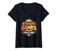 Femme Teacher Student Field Day Let The Games Begin Field Day T-Shirt avec Col en V
