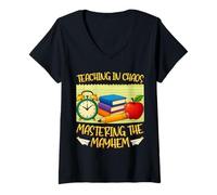 Femme Teaching in Chaos Mastering Mayhem - Funny Teacher Art T-Shirt avec Col en V