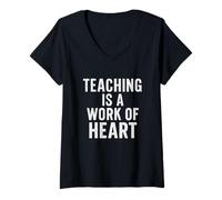 Femme Teaching Is a Work of Heart Style vintage vieilli T-Shirt avec Col en V