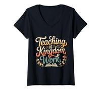 Femme Teaching is Kingdom Work École du Dimanche de la Foi |- T-Shirt avec Col en V