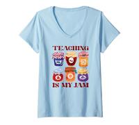 Femme Teaching is My Jam, Jolie enseignante de rentrée T-Shirt avec Col en V