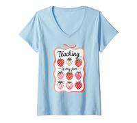 Femme Teaching is My Jam Strawberry Teacher Team Crew Fun T-Shirt avec Col en V