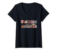 Femme Teaching is My Ministry Scrapbooking Rançon Note T-Shirt avec Col en V