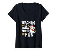 Femme Teaching is Snow Much Fun - Winter Classroom Joy Design T-Shirt avec Col en V