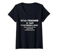 Femme Teaching Like Riding A Bike on Fire Teacher Humour Educator T-Shirt avec Col en V