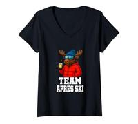Femme Team Après Ski Motif élan avec schnaps à la Poire Willi T-Shirt avec Col en V