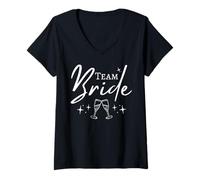 Femme Team Bride Ensemble de Enterrement de Vie de Jeune Fille Rose T-Shirt avec Col en V
