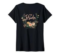 Femme Team Bride Floral Design - Boho Bachelorette Party T-Shirt avec Col en V