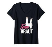 Femme Team Bride JGA Alpaga Lama Team Bride T-Shirt avec Col en V