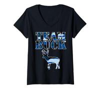 Femme Team Buck Boy Baby Shower Blue Gender Reveal Party Funny T-Shirt avec Col en V