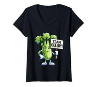 Femme Team Céleri, Mascotte de jus de céleri, légumes amusants T-Shirt avec Col en V