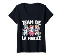 Femme Team De La Mariée Licorne EVJF Fête Célibataire Amies T-Shirt avec Col en V