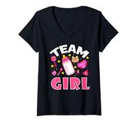 Femme Team Girl Gender Reveal Baby Shower C'est une grossesse chez une fille T-Shirt avec Col en V
