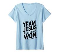 Femme Team Jesus Nous Avons déjà remporté la Victoire de la Foi chrétienne T-Shirt avec Col en V
