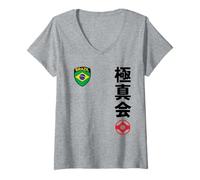Femme Team Karate Kyokushinkai Brazil Kanji Japanese Martial Arts T-Shirt avec Col en V