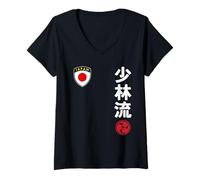 Femme Team Karate Shorin Ryu Japan Flag Japanese Martial Arts T-Shirt avec Col en V