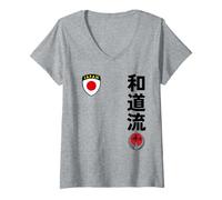 Femme Team Karate Wado RYU Japan Flag Kanji Japanese Martial Arts T-Shirt avec Col en V