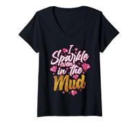 Femme Team Mudding ATV Princess Même dans Mud Run Funny T-Shirt avec Col en V