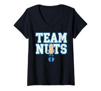 Femme Team Nuts Mascotte cacahuète et Empreintes T-Shirt avec Col en V
