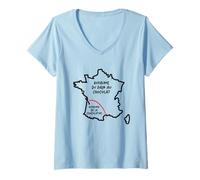 Femme Team Pain au Chocolat ou chocolatine drôle Carte de France T-Shirt avec Col en V