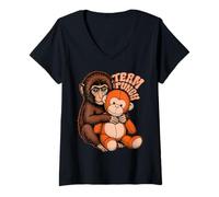 Femme Team Punch Baby Monkey Trendy Japan Meme Cute Monkey Lover T-Shirt avec Col en V