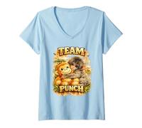 Femme Team Punch Peluche bébé Singe câlin Safari T-Shirt avec Col en V