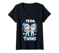 Femme Team Twins Gender dévoile Ses Nouveaux Jumeaux T-Shirt avec Col en V