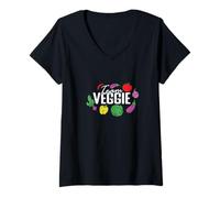 Femme Team Veggie Vegarian Vegetarian Vegetable Crew T-Shirt avec Col en V