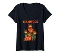 Femme Teamwork Wolf Pack Vintage Art Winter Forest Scène Vacances T-Shirt avec Col en V