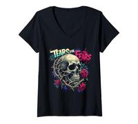 Femme Tears for Fears Crâne gothique et roses Design esthétique sombre T-Shirt avec Col en V