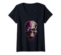 Femme Tech Skull, Technologie mécanique futuriste Skull Bot Future T-Shirt avec Col en V