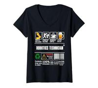 Femme Technicien robotique Compétences d'étiquettes d'emploi Sarcasme Café et bière T-Shirt avec Col en V