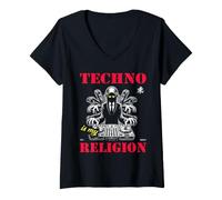 Femme Techno est ma Religion: Conception DJ multitâche ! T-Shirt avec Col en V
