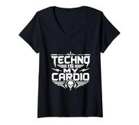 Femme Techno is My Cardio Rave Hardcore Underground Bass T-Shirt avec Col en V