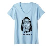 Femme Techno Nun Bad Nun Party Religion Nerd Celebrate Festival T-Shirt avec Col en V