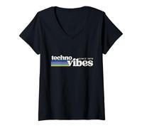 Femme Techno Vibes Depuis 1979, Clubbing Music T-Shirt avec Col en V