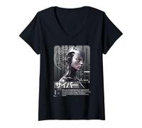 Femme Technologie d'existence Humaine Sci FI Cyber EVA 02 T-Shirt avec Col en V