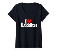Femme Technologie I Love Heart LUDDITES T-Shirt avec Col en V