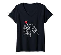 Femme Teckel à poils longs en forme de cœur et de teckel T-Shirt avec Col en V