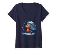 Femme Teckel ce Chien Triste déteste la Pluie T-Shirt avec Col en V