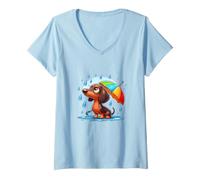 Femme Teckel ce Chien Triste déteste la Pluie T-Shirt avec Col en V