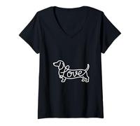 Femme Teckel Chiweenie Wiener Dog Love Sketch Art Doxie T-Shirt avec Col en V