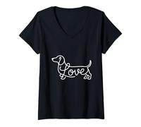 Femme Teckel Chiweenie Wiener Dog Love Sketch Art Doxie T-Shirt avec Col en V