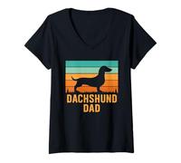 Femme Teckel Dad Dog Lover Retro Sun T-Shirt avec Col en V