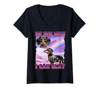 Femme Teckel Doxie Funny Meme Internet Culture Gen Z Sarcastique T-Shirt avec Col en V