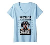 Femme Teckel Humour Harceleur Professionnel Chien Drôle T-Shirt avec Col en V