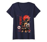Femme Teckel Noir et Brun Clair à Profil Bas à Fort Impact T-Shirt avec Col en V