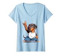 Femme Teckel Rock Musique Hommes Enfants Femmes Saucisse Chien Blaireau T-Shirt avec Col en V