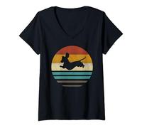 Femme Teckel Silhouette de chien Teckel Poison rétro T-Shirt avec Col en V