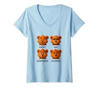 Femme Teddy Bear Daily Moods Illustration Novelty Graphic Designs T-Shirt avec Col en V